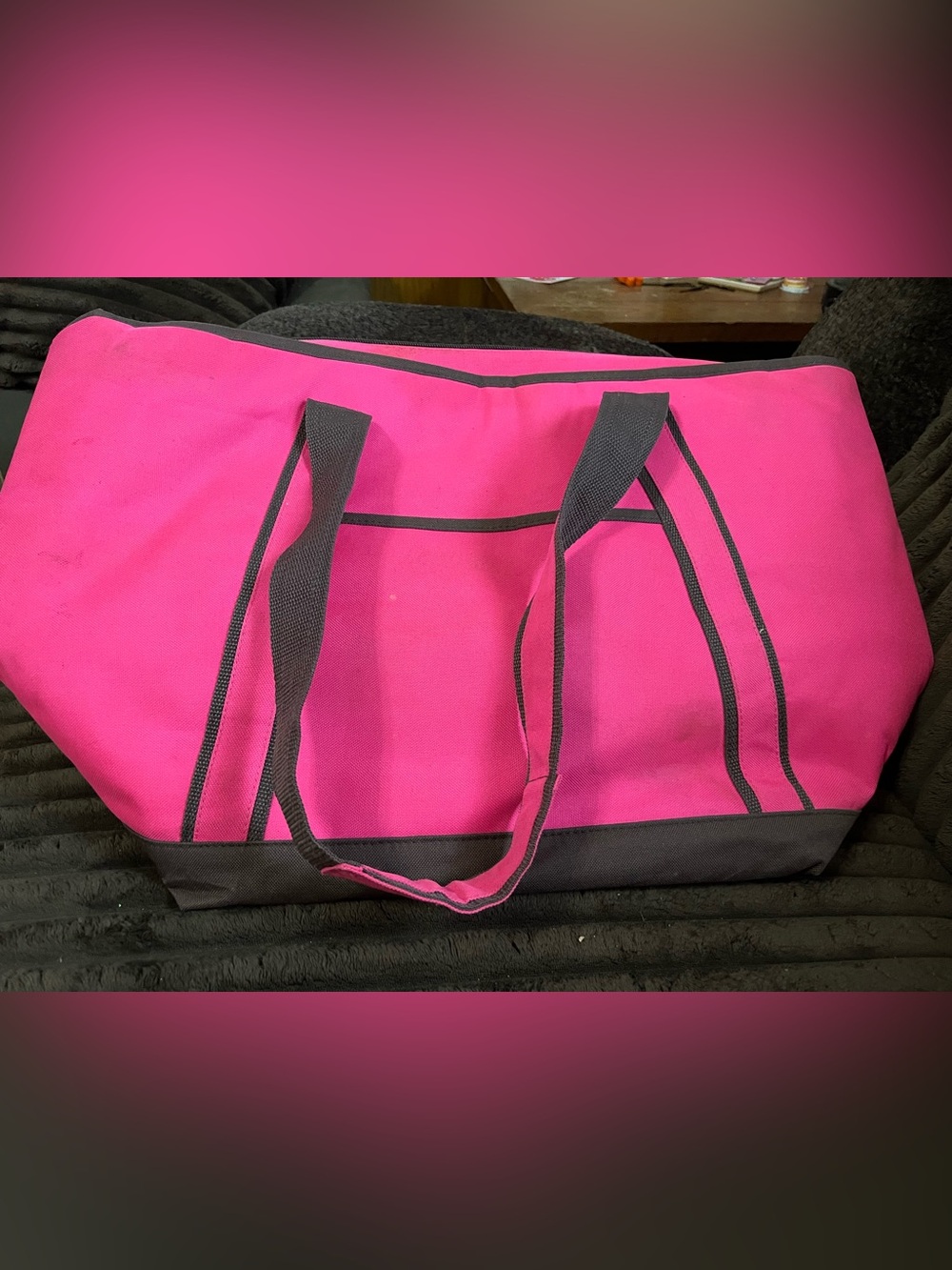 Pink Canvas Tote Bag with Black Trim - Unbranded